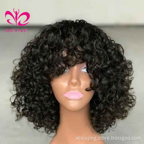 2021 Wholesales 12a Grade Funmi SDD Super Double Drawn Pixie Cut Short Wigs With Bang Human Hair Brazilian Rose Curl Fringe Wigs